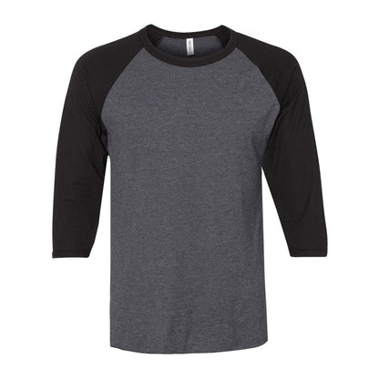 Black Ink Heather- Black Ink - Front - JERZEES Premium Blend Ringspun Three-Quarter Sleeve Raglan Baseball T-Shirt