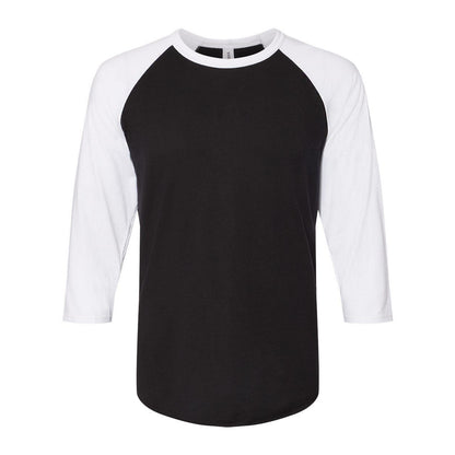 Black Ink- White - Front - JERZEES Premium Blend Ringspun Three-Quarter Sleeve Raglan Baseball T-Shirt