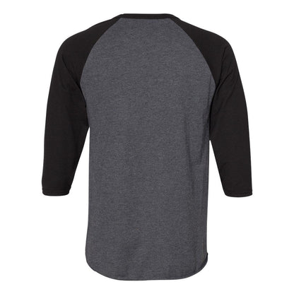 Black Ink Heather- Black Ink - Back - JERZEES Premium Blend Ringspun Three-Quarter Sleeve Raglan Baseball T-Shirt