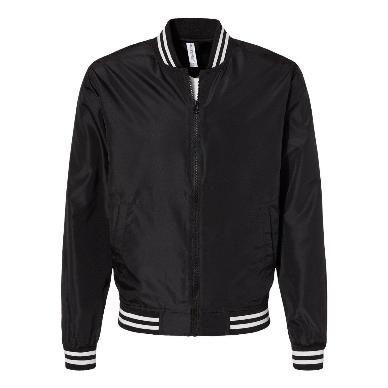 Black- White Stripe - Front - Independent Trading Co. Lightweight Bomber Jacket
