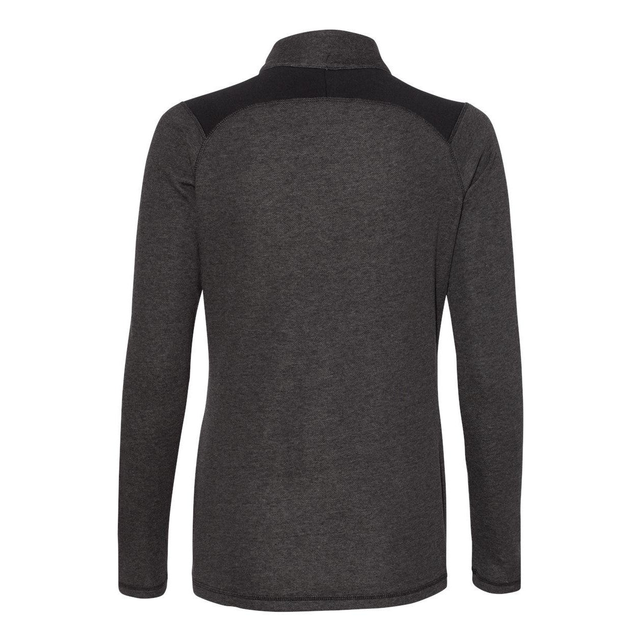 Black Heather - Back - Adidas Women's Heathered Quarter-Zip Pullover with Colorblocked Shoulders
