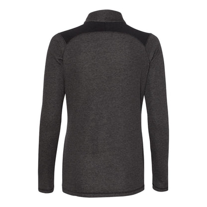 Black Heather - Back - Adidas Women's Heathered Quarter-Zip Pullover with Colorblocked Shoulders