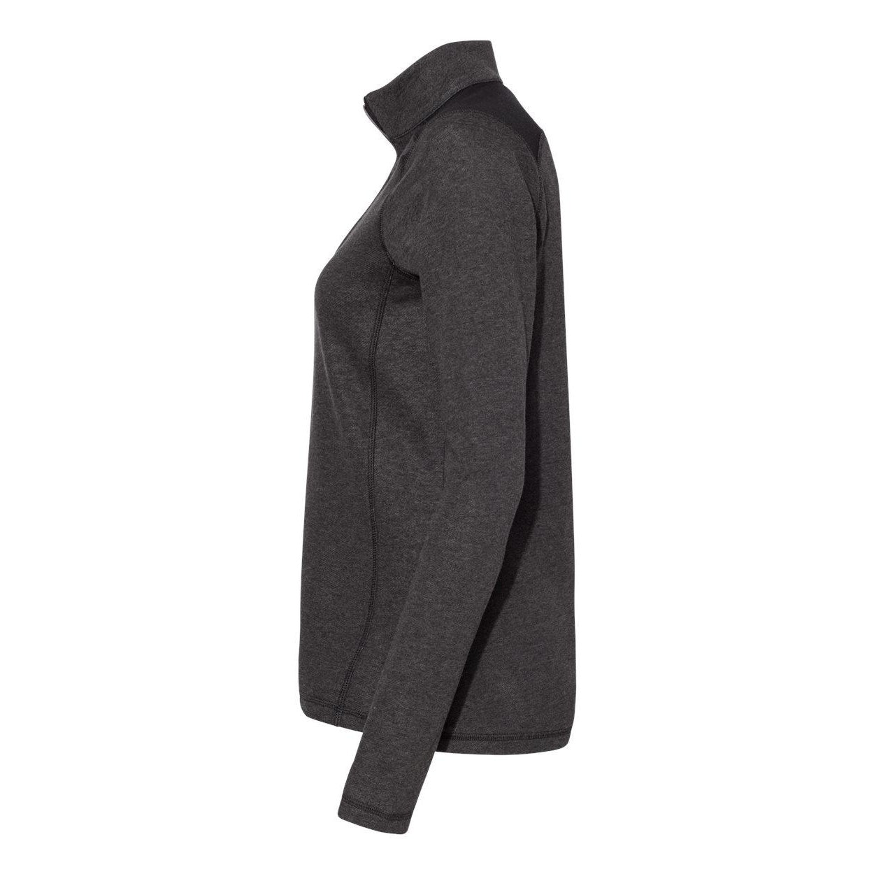 Black Heather - Side - Adidas Women's Heathered Quarter-Zip Pullover with Colorblocked Shoulders