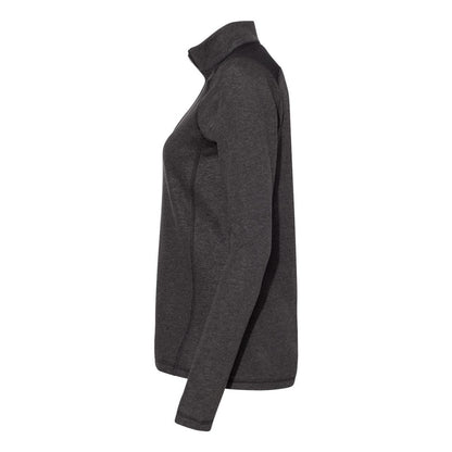 Black Heather - Side - Adidas Women's Heathered Quarter-Zip Pullover with Colorblocked Shoulders