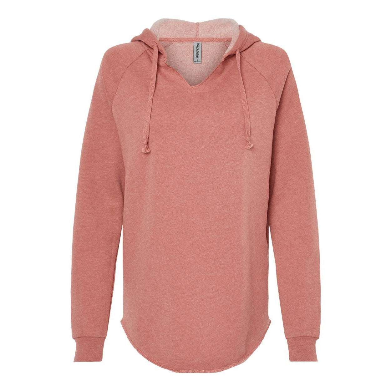 Dusty Rose - Front - Independent Trading Co. Womens Lightweight California Wave Wash Hooded Sweatshirt