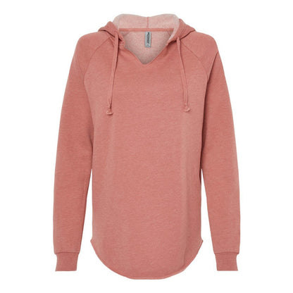 Dusty Rose - Front - Independent Trading Co. Womens Lightweight California Wave Wash Hooded Sweatshirt