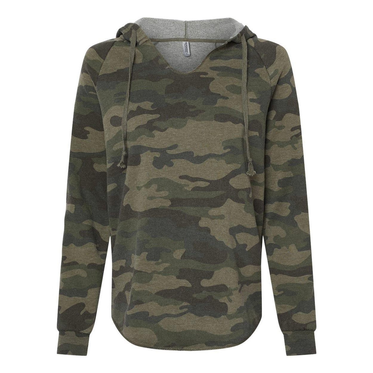 Forest Camo Heather - Front - Independent Trading Co. Womens Lightweight California Wave Wash Hooded Sweatshirt