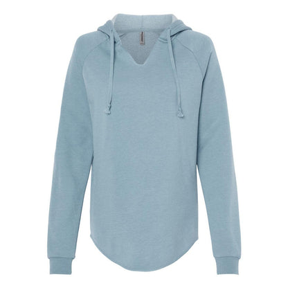 Misty Blue - Front - Independent Trading Co. Womens Lightweight California Wave Wash Hooded Sweatshirt