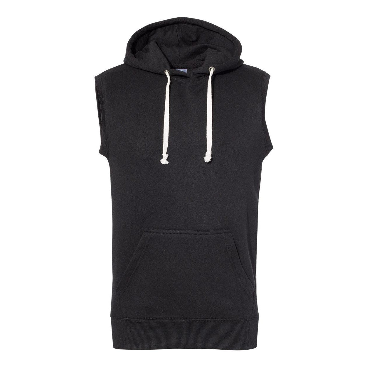 Solid Black - Front - J. America Triblend Sleeveless Hooded Sweatshirt