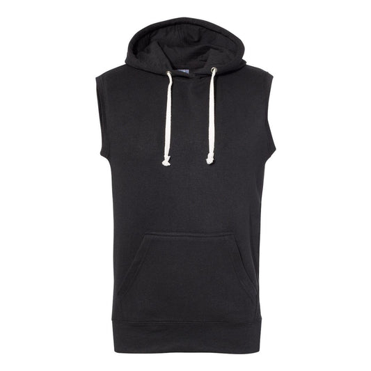 Solid Black - Front - J. America Triblend Sleeveless Hooded Sweatshirt