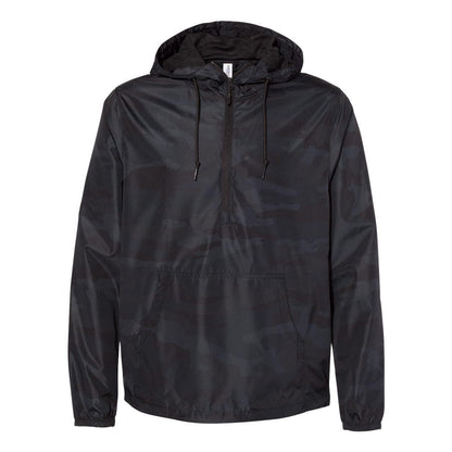 Black Camo - Front - Independent Trading Co. Lightweight Quarter-Zip Windbreaker Pullover Jacket