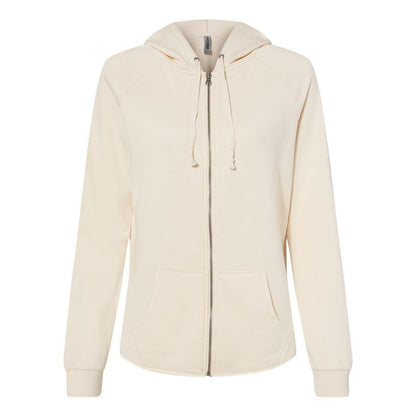 Bone - Front - Independent Trading Co. Women's California Wave Wash Full-Zip Hooded Sweatshirt