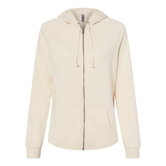 Bone - Front - Independent Trading Co. Women's California Wave Wash Full-Zip Hooded Sweatshirt