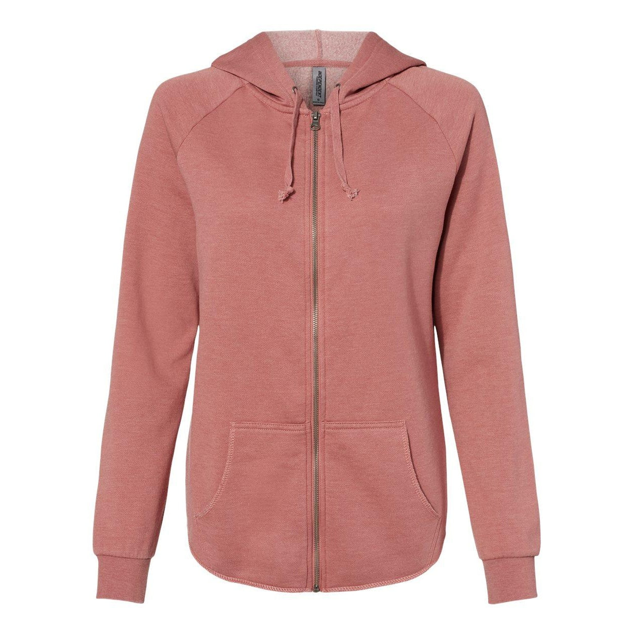 Dusty Rose - Front - Independent Trading Co. Women's California Wave Wash Full-Zip Hooded Sweatshirt