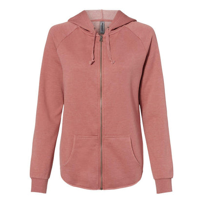Dusty Rose - Front - Independent Trading Co. Women's California Wave Wash Full-Zip Hooded Sweatshirt