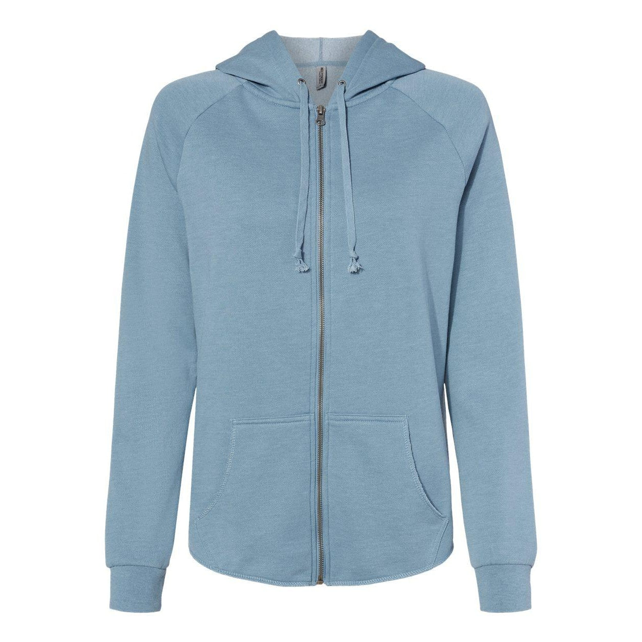 Misty Blue - Front - Independent Trading Co. Women's California Wave Wash Full-Zip Hooded Sweatshirt