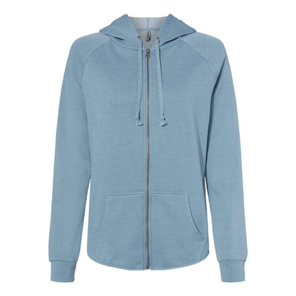 Misty Blue - Front - Independent Trading Co. Women's California Wave Wash Full-Zip Hooded Sweatshirt