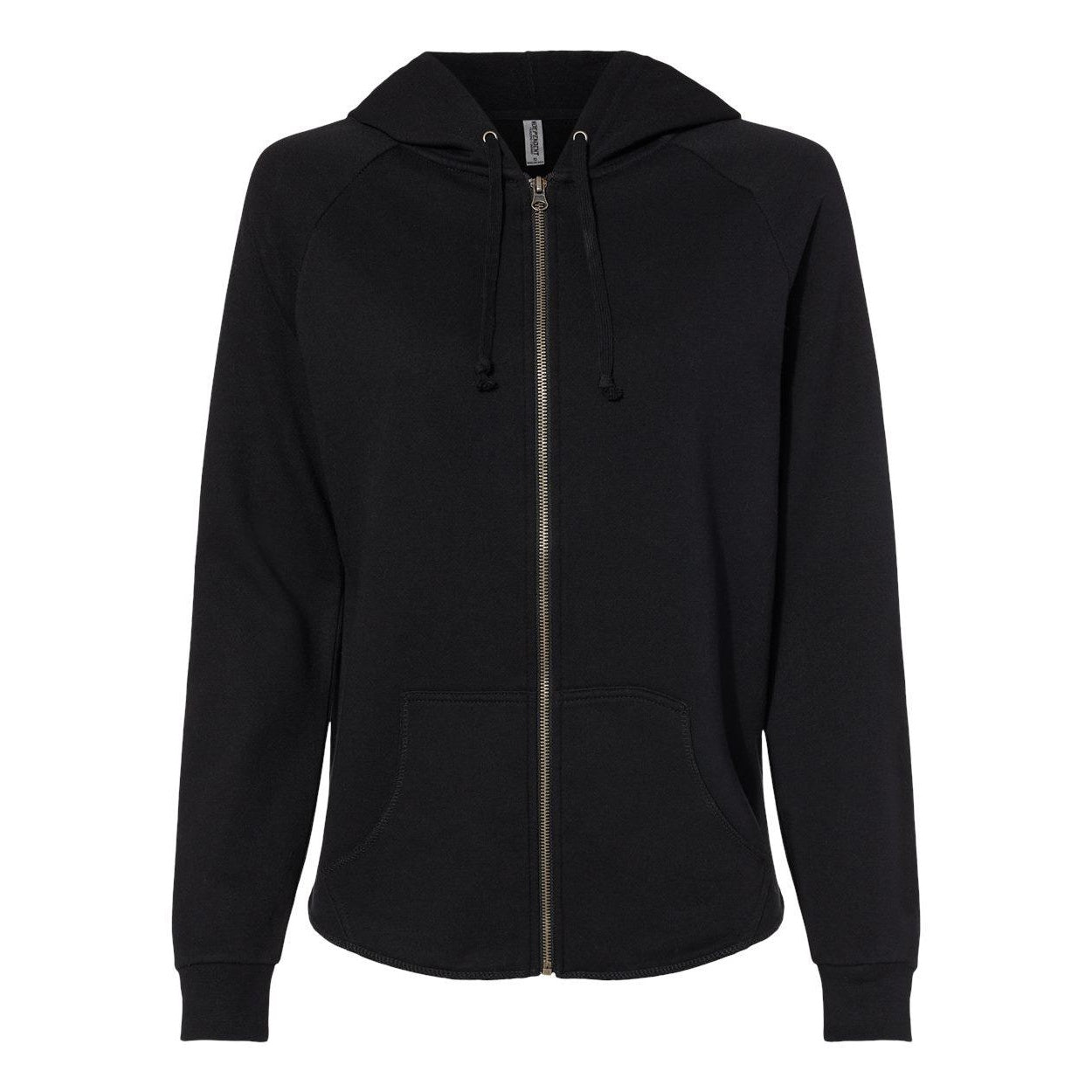 Black - Front - Independent Trading Co. Women's California Wave Wash Full-Zip Hooded Sweatshirt