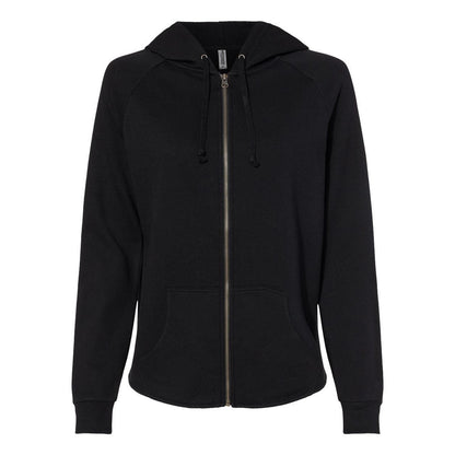 Black - Front - Independent Trading Co. Women's California Wave Wash Full-Zip Hooded Sweatshirt