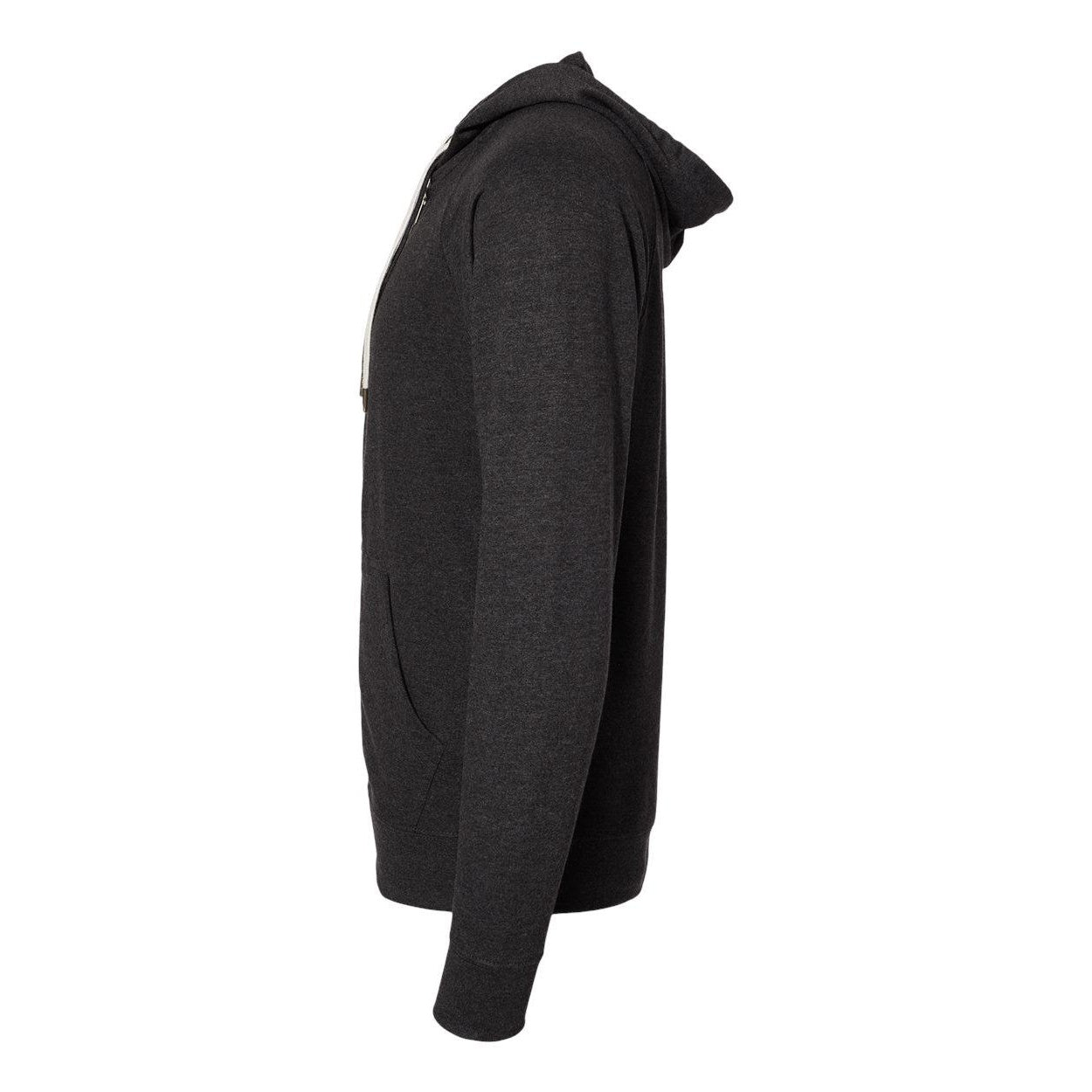 Charcoal Heather - Side - Independent Trading Co. Icon Lightweight Loopback Terry Full-Zip Hooded Sweatshirt