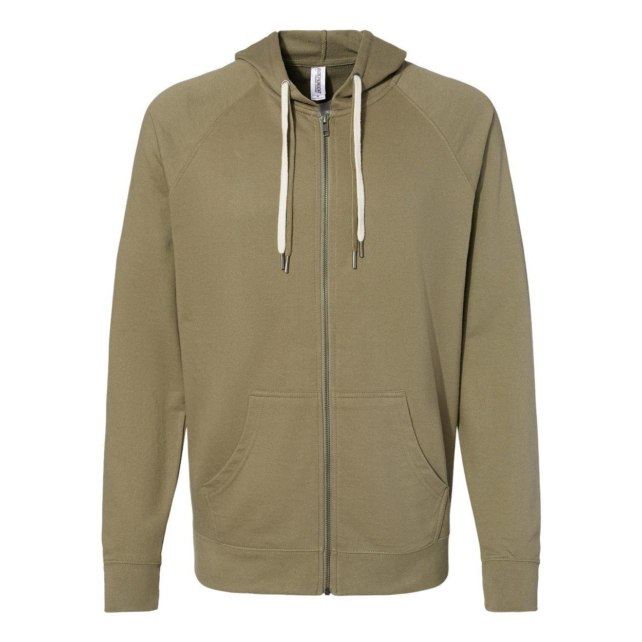 Olive - Front - Independent Trading Co. Icon Lightweight Loopback Terry Full-Zip Hooded Sweatshirt