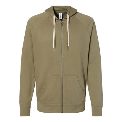 Olive - Front - Independent Trading Co. Icon Lightweight Loopback Terry Full-Zip Hooded Sweatshirt