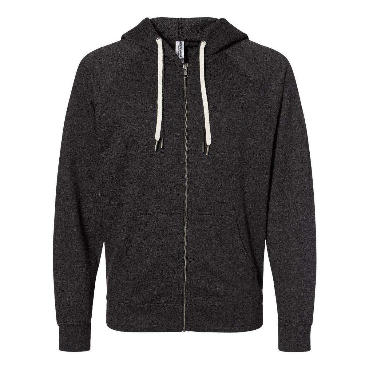 Charcoal Heather - Front - Independent Trading Co. Icon Lightweight Loopback Terry Full-Zip Hooded Sweatshirt