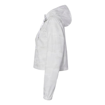 White Camo - Side - Independent Trading Co. Women's Lightweight Quarter-Zip Pullover Crop Windbreaker