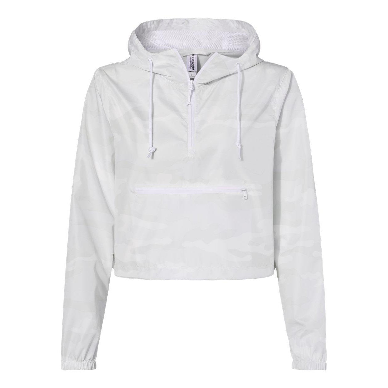 White Camo - Front - Independent Trading Co. Women's Lightweight Quarter-Zip Pullover Crop Windbreaker