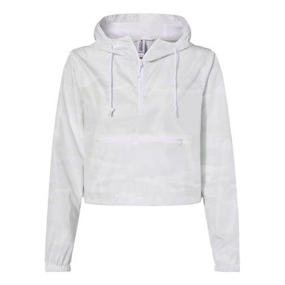 White Camo - Front - Independent Trading Co. Women's Lightweight Quarter-Zip Pullover Crop Windbreaker