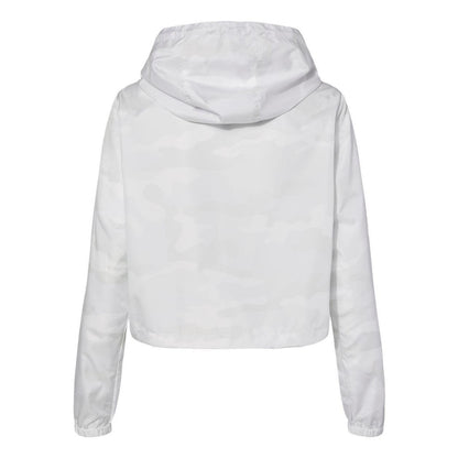White Camo - Back - Independent Trading Co. Women's Lightweight Quarter-Zip Pullover Crop Windbreaker