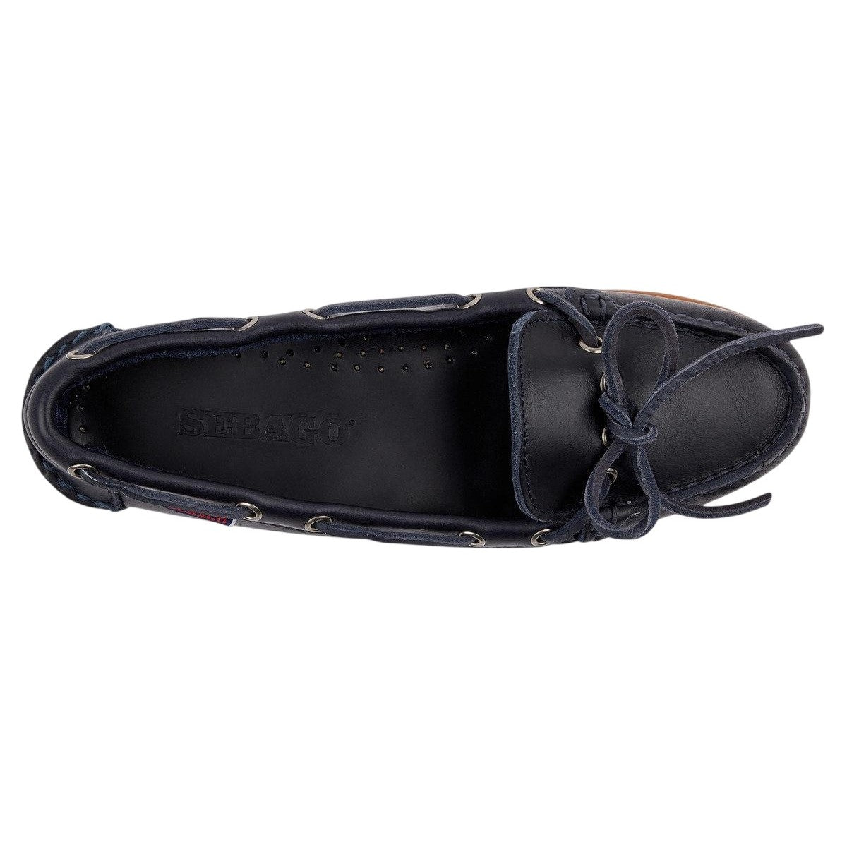 Blue Navy-Gum - Side - Sebago Womens-Ladies Nina Waxed Leather Bala Moccasin