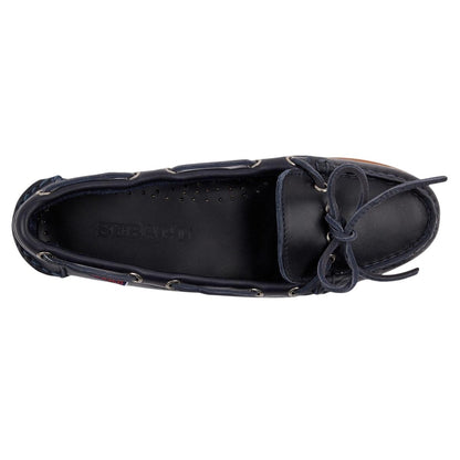 Blue Navy-Gum - Side - Sebago Womens-Ladies Nina Waxed Leather Bala Moccasin