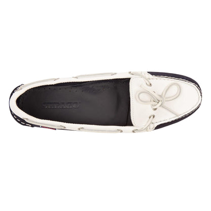 Navy-White - Side - Sebago Womens-Ladies Nina Suede Bala Moccasin