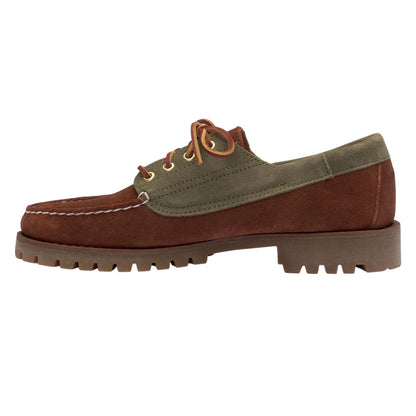 Brown Cognac-Military Green - Back - Sebago Mens Askook Lug Suede Boat Shoes
