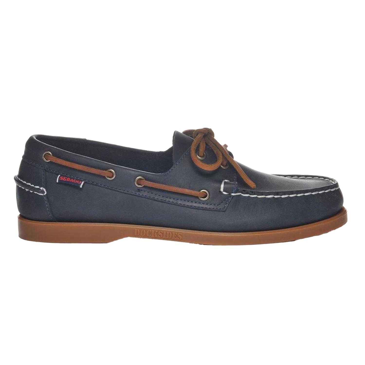 Navy Blue-Brown Tan-Gum - Front - Sebago Mens Portland Leather Boat Shoes