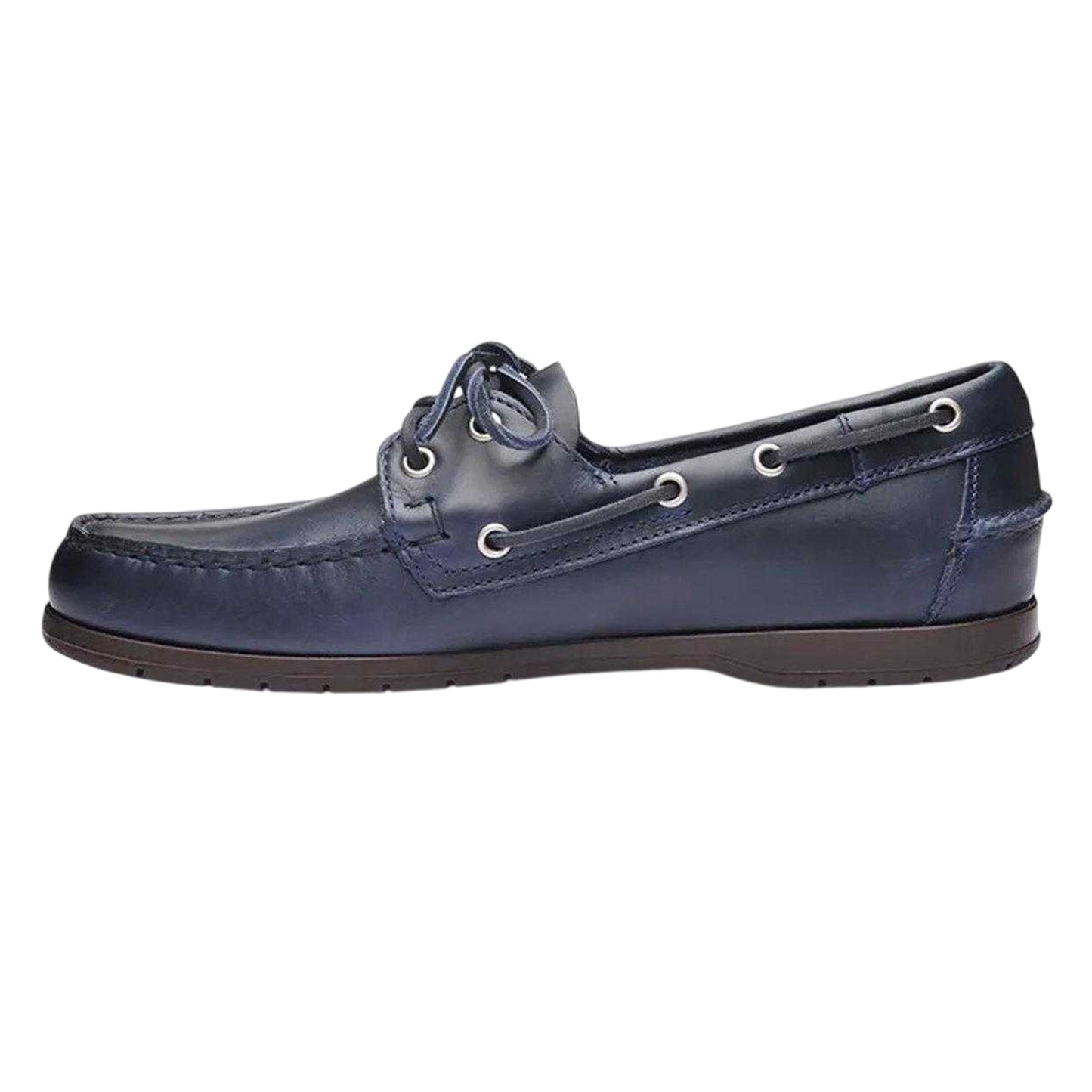 Blue Navy-Gum - Side - Sebago Mens Endeavor Waxed Leather Boat Shoes