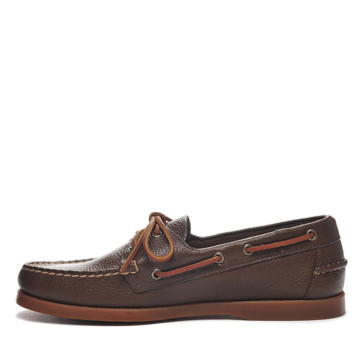 Brown Cognac-Gum - Back - Sebago Mens Portland Martellato Full Grain Leather Boat Shoes