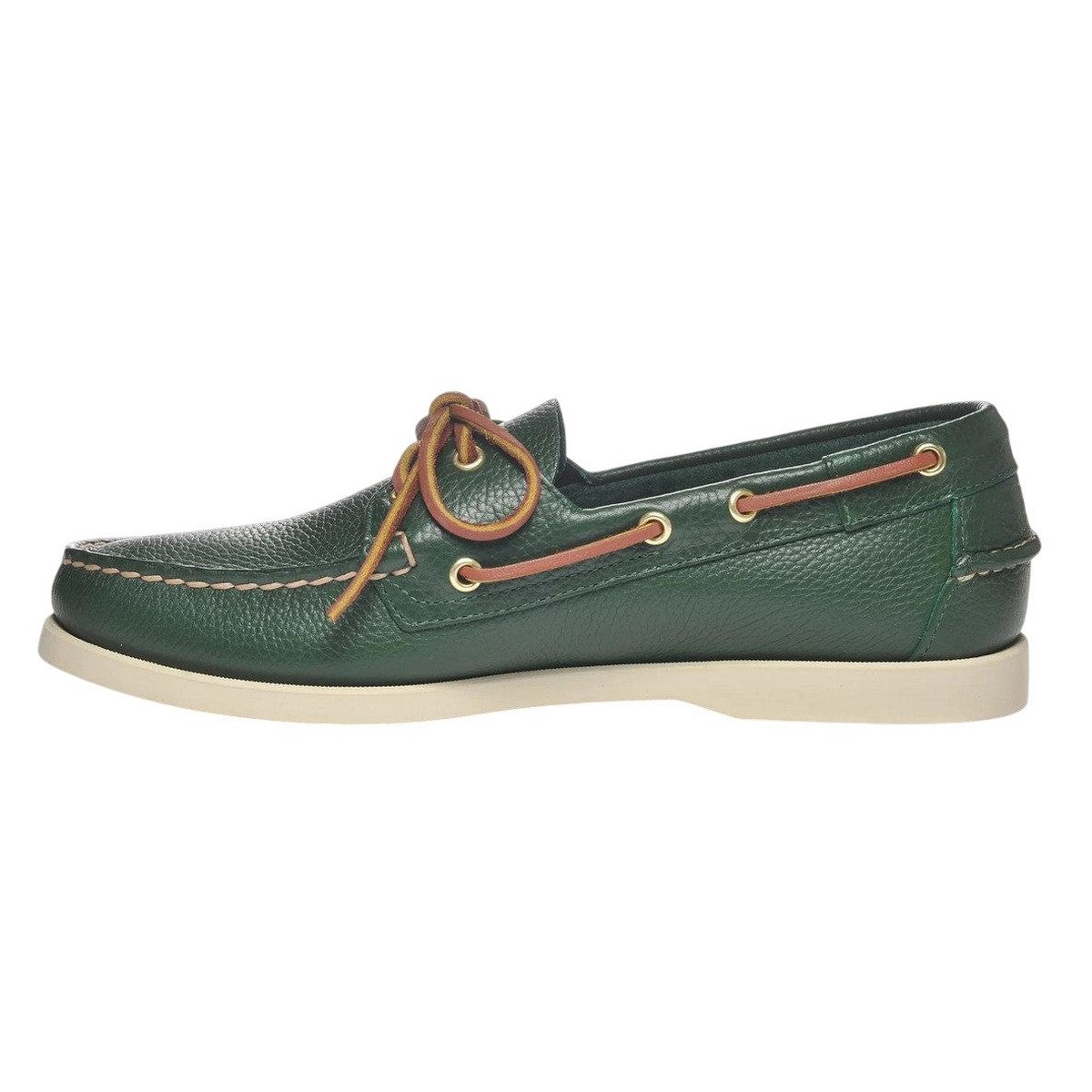 Hunter Green - Side - Sebago Mens Portland Martellato Full Grain Leather Boat Shoes