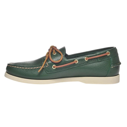 Hunter Green - Side - Sebago Mens Portland Martellato Full Grain Leather Boat Shoes