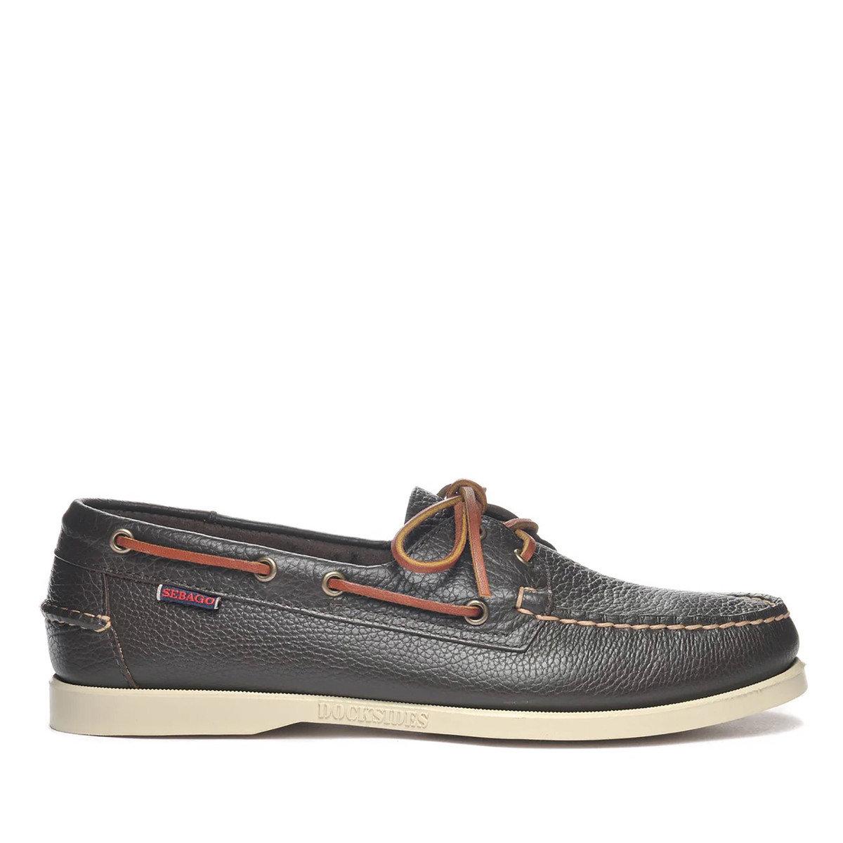 Dark Brown - Front - Sebago Mens Portland Martellato Full Grain Leather Boat Shoes