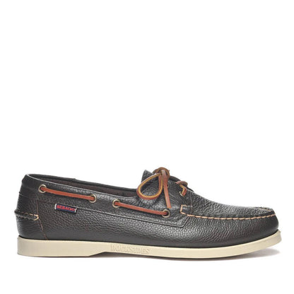 Dark Brown - Front - Sebago Mens Portland Martellato Full Grain Leather Boat Shoes