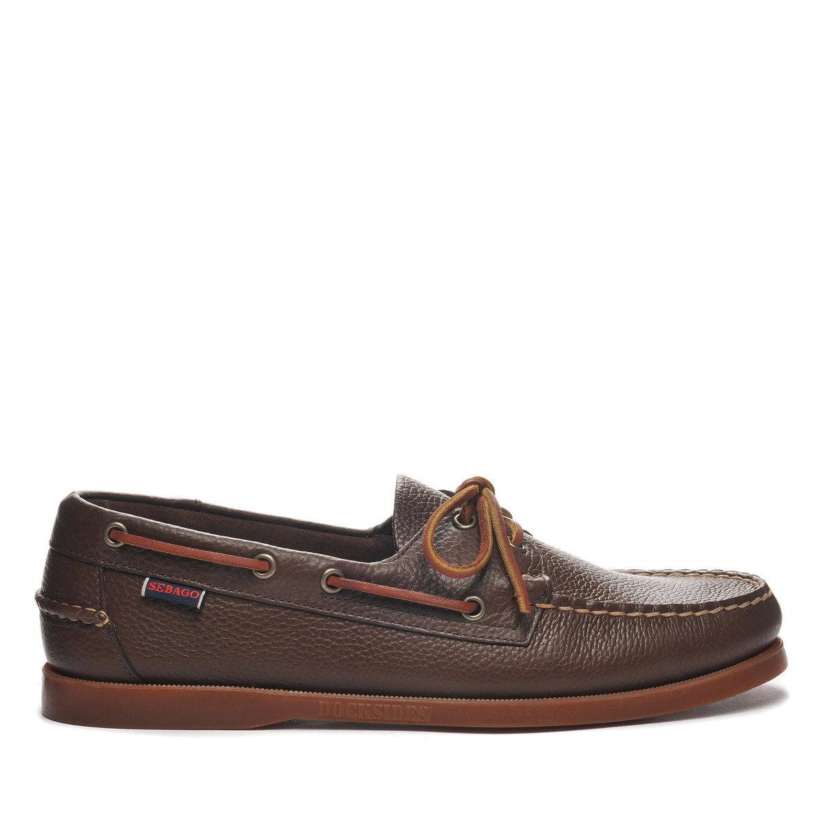 Brown Cognac-Gum - Front - Sebago Mens Portland Martellato Full Grain Leather Boat Shoes