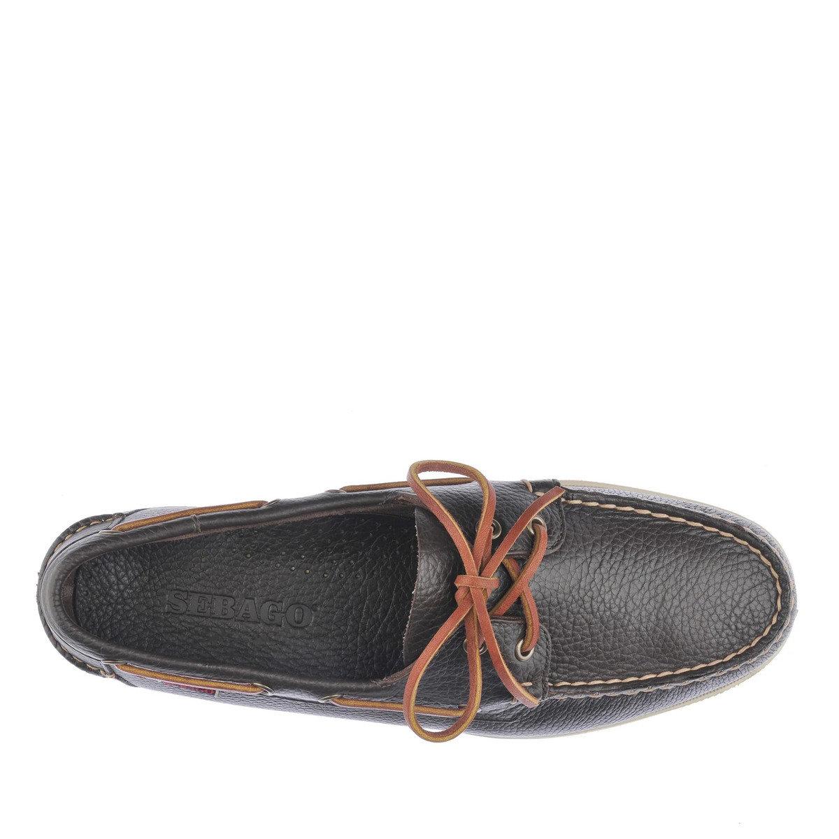 Dark Brown - Side - Sebago Mens Portland Martellato Full Grain Leather Boat Shoes