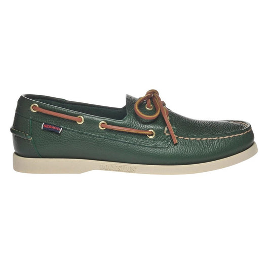 Hunter Green - Front - Sebago Mens Portland Martellato Full Grain Leather Boat Shoes