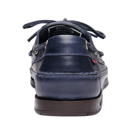 Blue Navy-Gum - Back - Sebago Mens Schooner Waxed Leather Boat Shoes