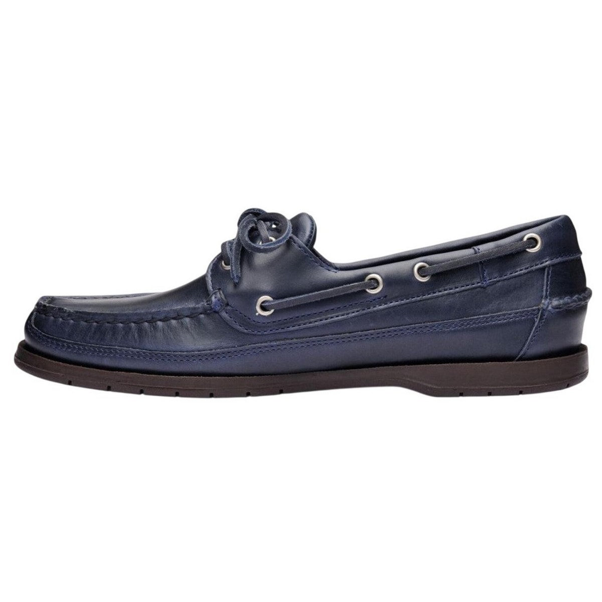Blue Navy-Gum - Side - Sebago Mens Schooner Waxed Leather Boat Shoes