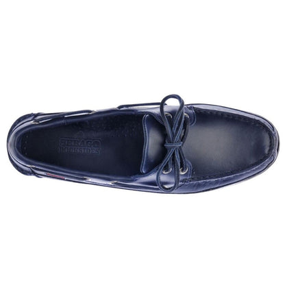 Blue Navy-Gum - Lifestyle - Sebago Mens Schooner Waxed Leather Boat Shoes
