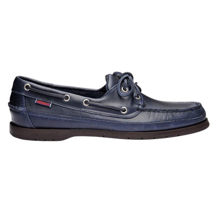 Blue Navy-Gum - Front - Sebago Mens Schooner Waxed Leather Boat Shoes
