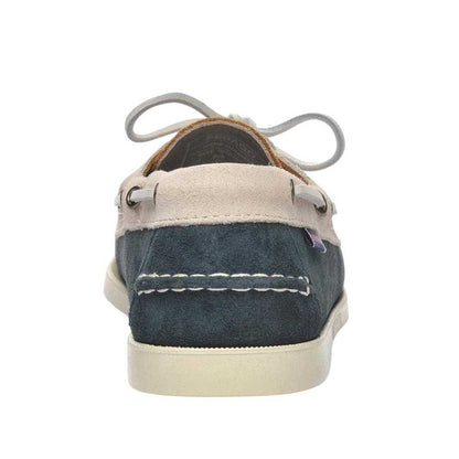 Blue Navy-Papyrus-Cuoio - Back - Sebago Mens Portland Jib Suede Boat Shoes